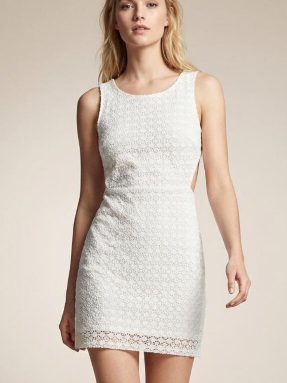 Zara Trafaluc White Floral Lace Sleeveless Cutout Dress